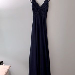 Navy blue laced prom dress/ wedding dress